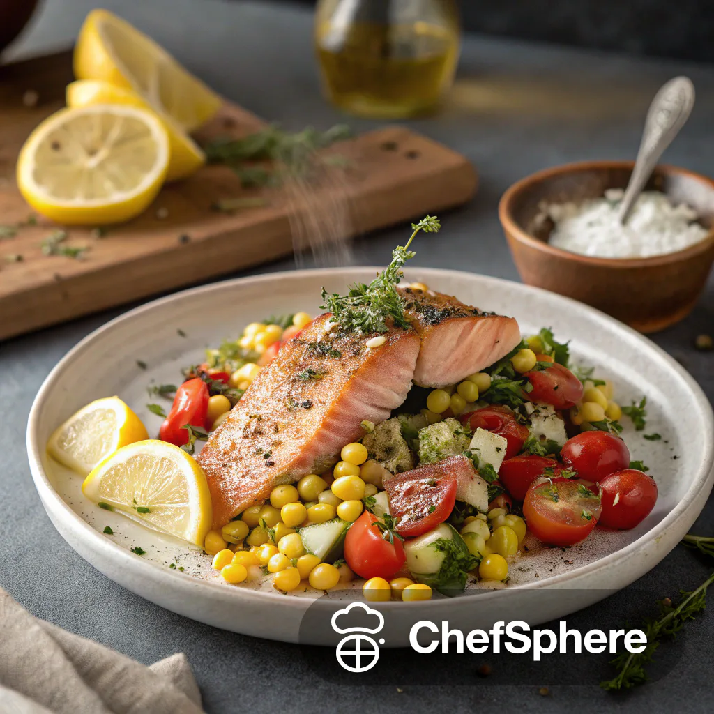 Zaatar Salmon Corn Tomato Summer Salad