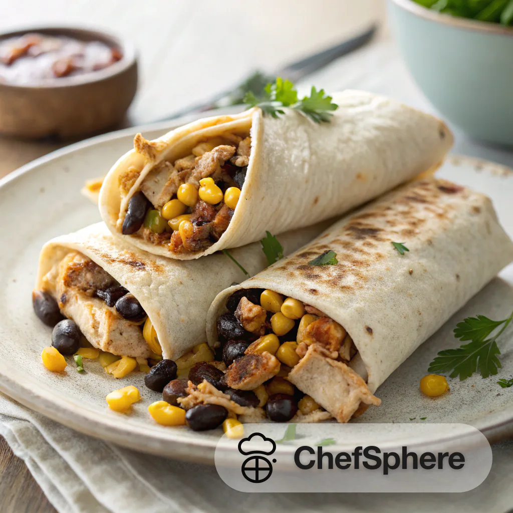 Corn and Black Bean Chicken Burritos