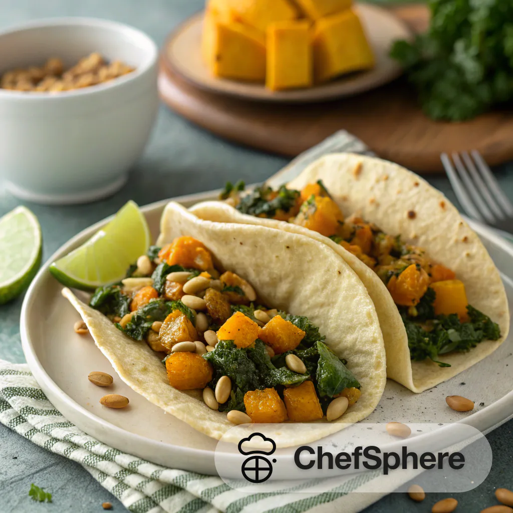 Butternut Squash Kale Tacos with Pepitas