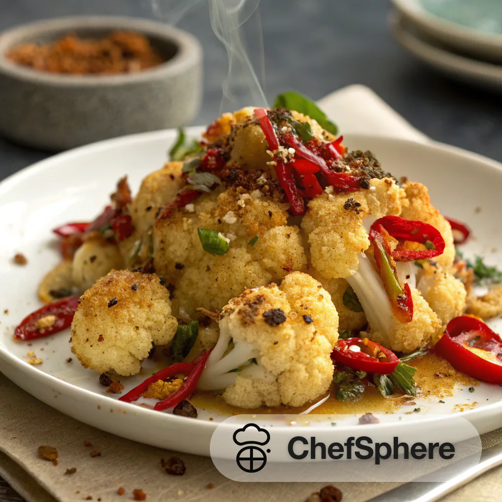 Spicy Cauliflower with Cherry Peppers Crunch
