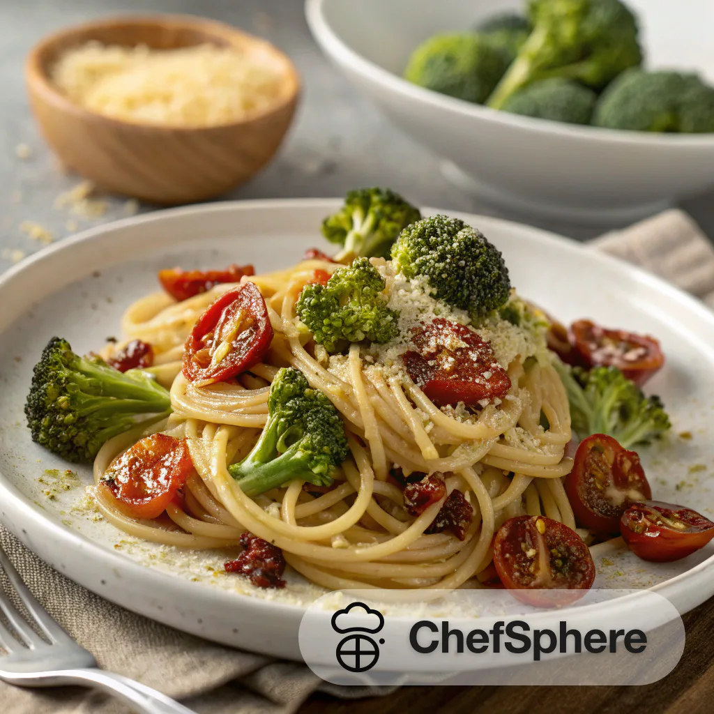 Garlic Broccoli Tomato Pasta with Olive