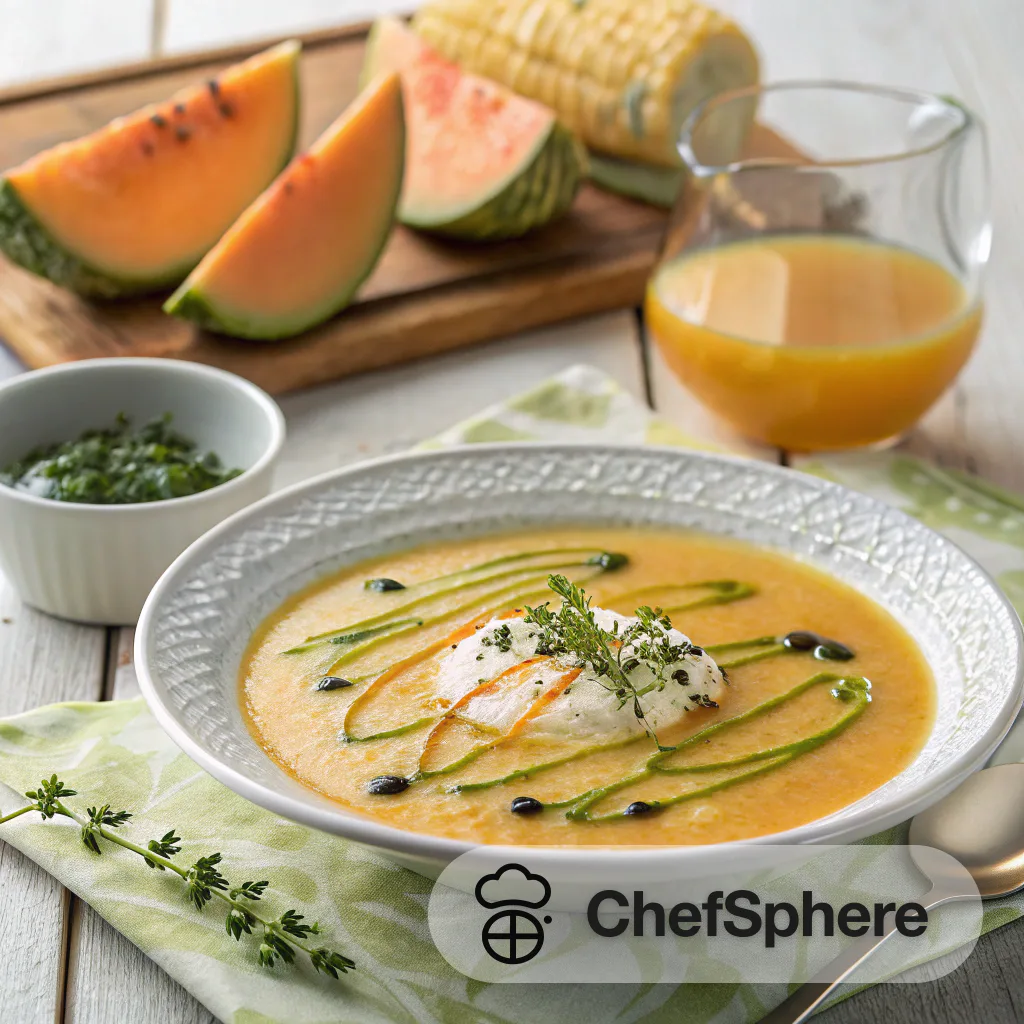 Melon Gazpacho with Herb Syrup Drizzle