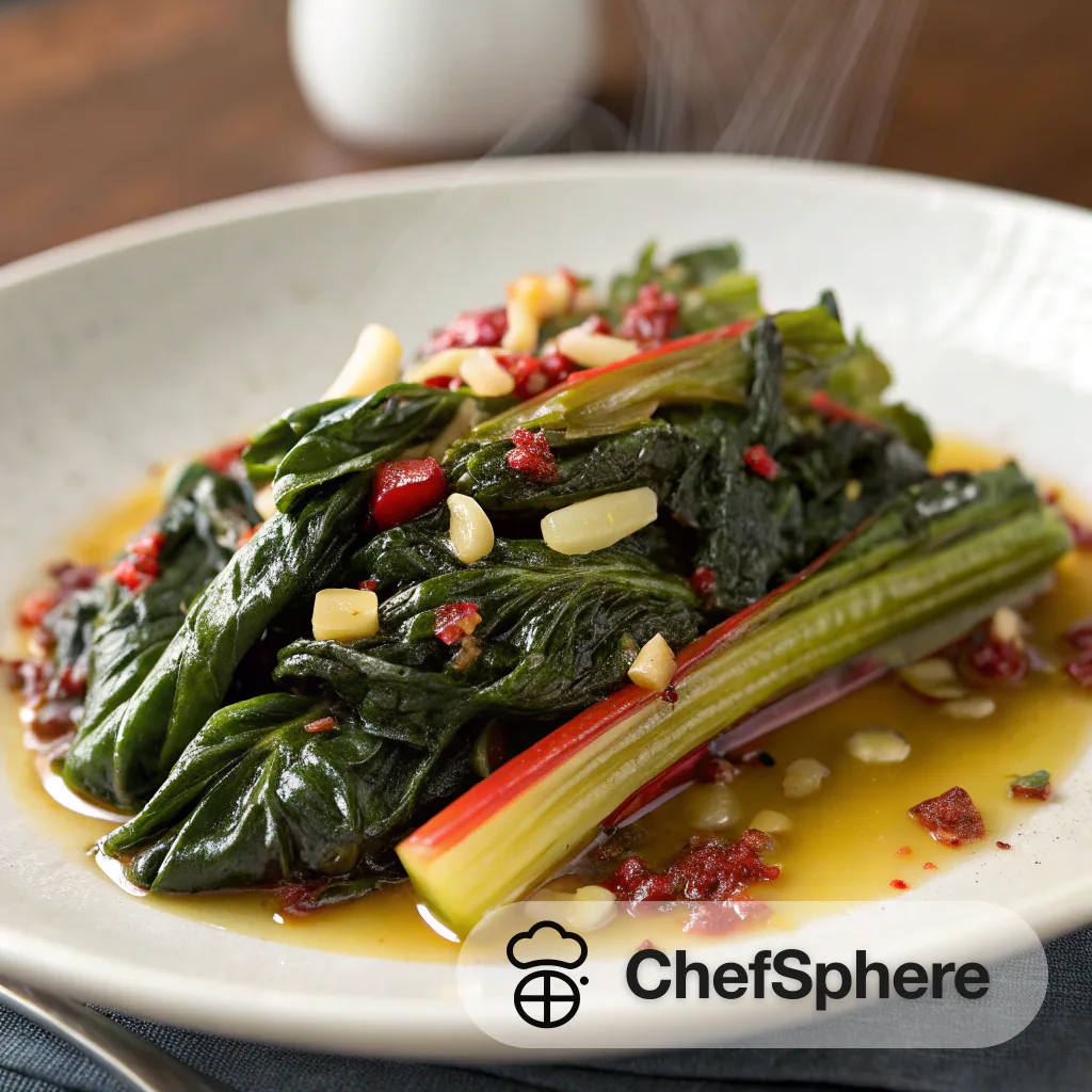 Garlicky Olive Oil Braised Swiss Chard