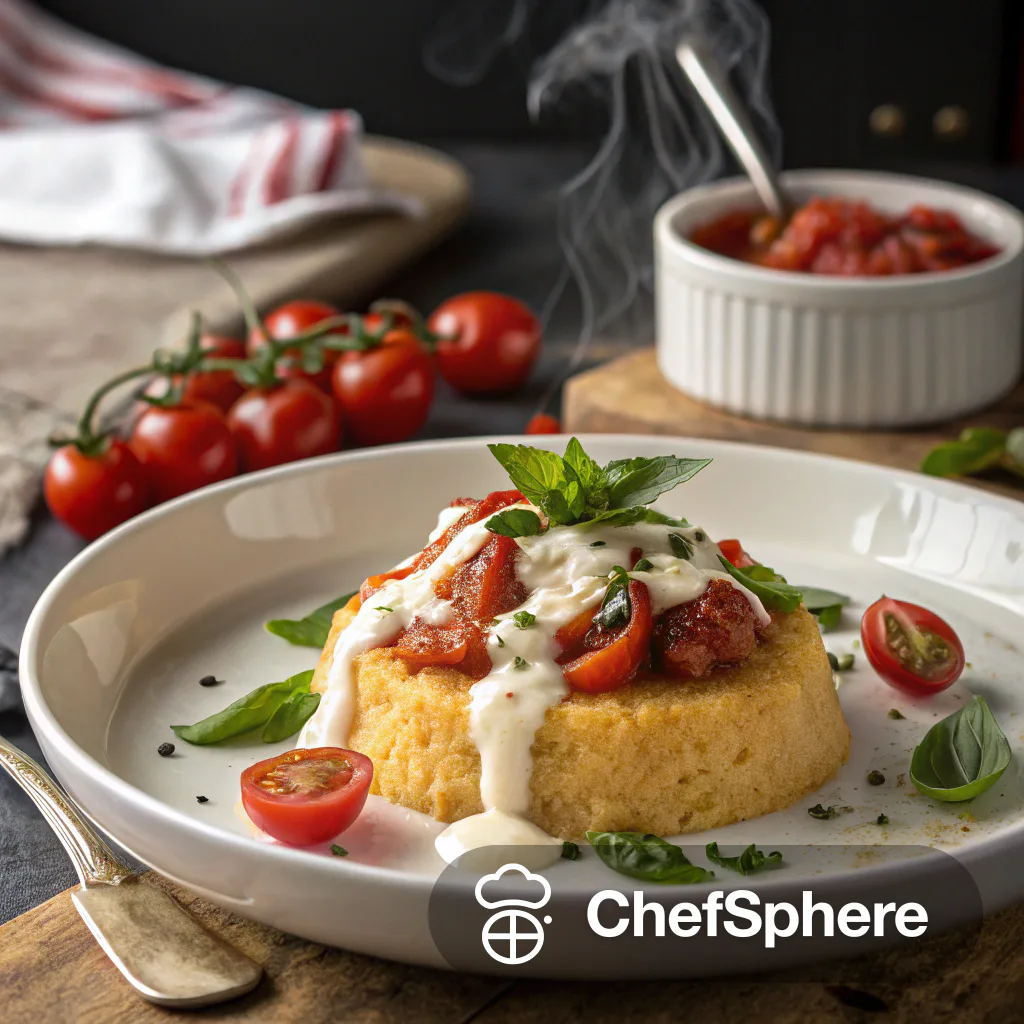 Basil Tomato Polenta with Creamy Sauce