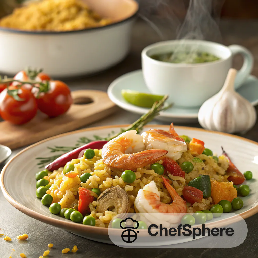 Spanish Seafood Paella with Fresh Vegetables