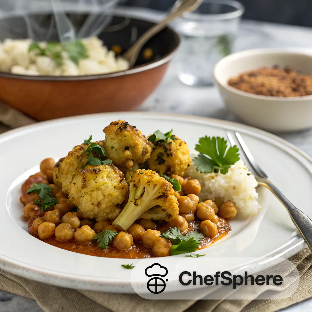 Spicy Chickpea Curry with Roasted Cauliflower