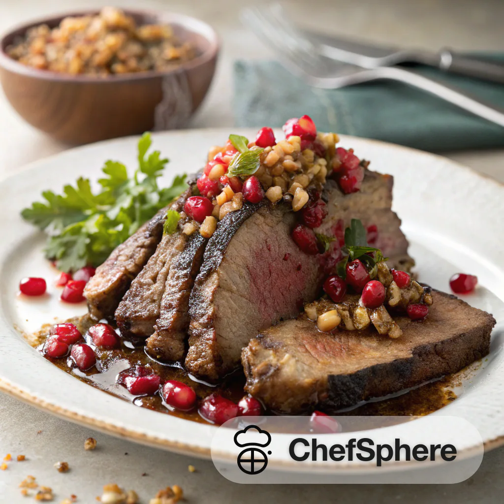 Tangy Pomegranate Brisket with Walnut Gremolata