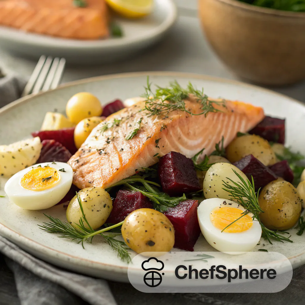 Salmon Beet Potato Egg Tang Salad