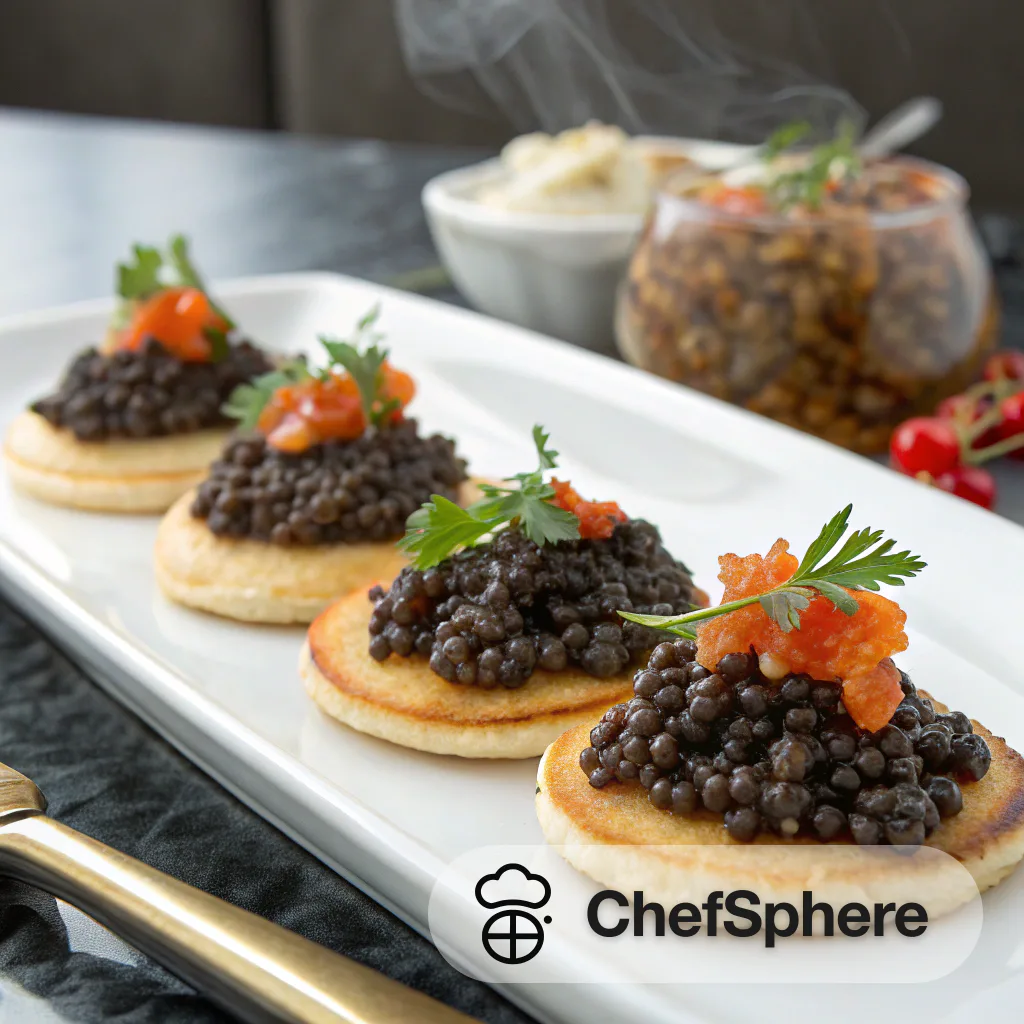 Lentil Caviar on Russian Blinis