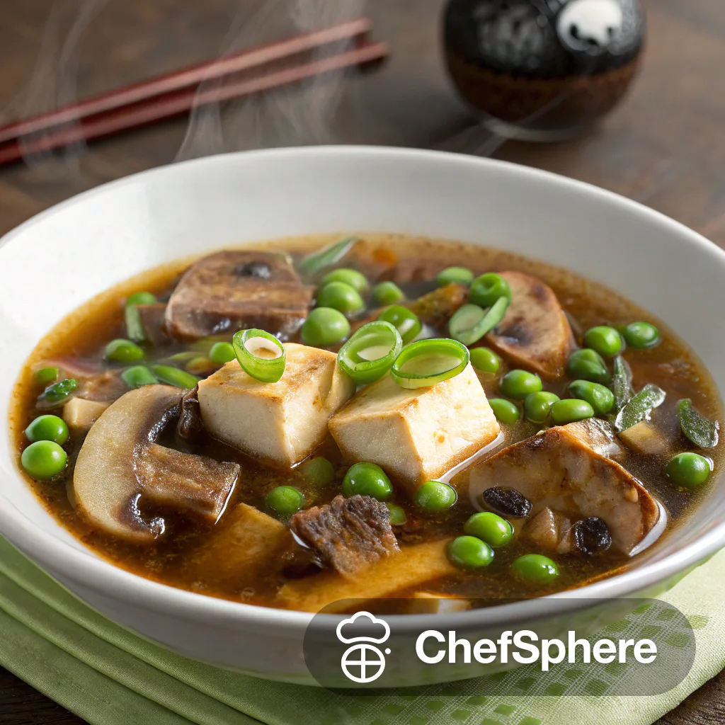 Miso Mushroom Tofu Soup with Peas