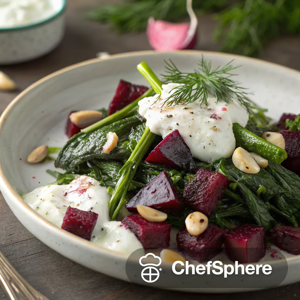 Beet Yogurt Dressing with Roasted Greens