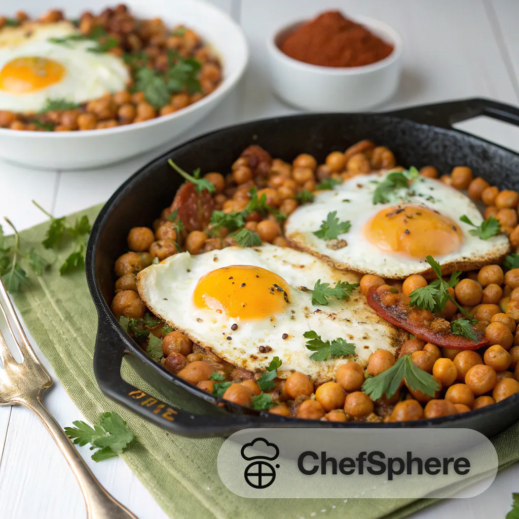 Curried Baked Chickpeas and Eggs