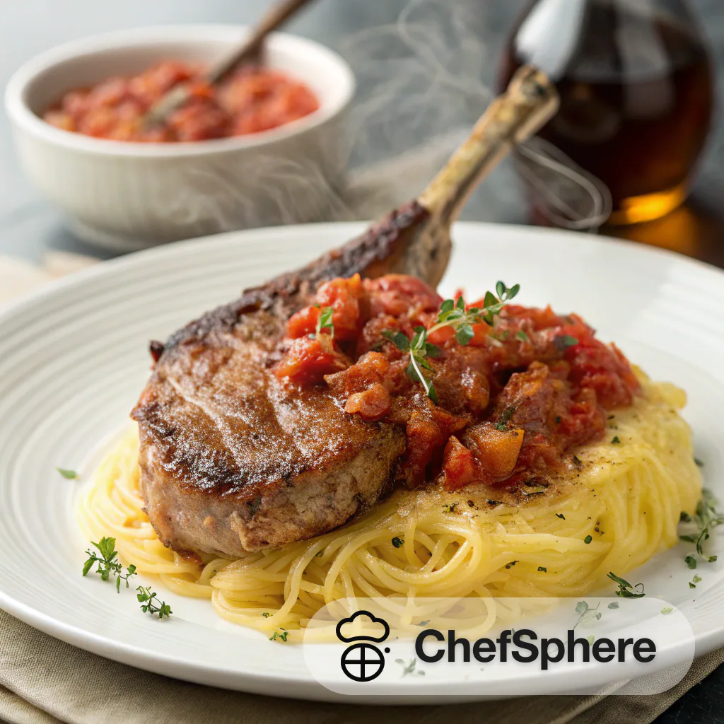 Tangy Tomato Veal Chop with Spaghetti