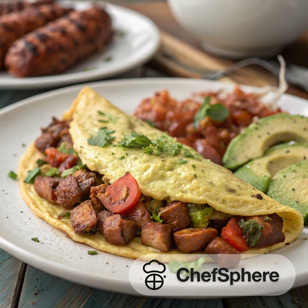 Spicy Sausage and Creamy Avocado Omelet