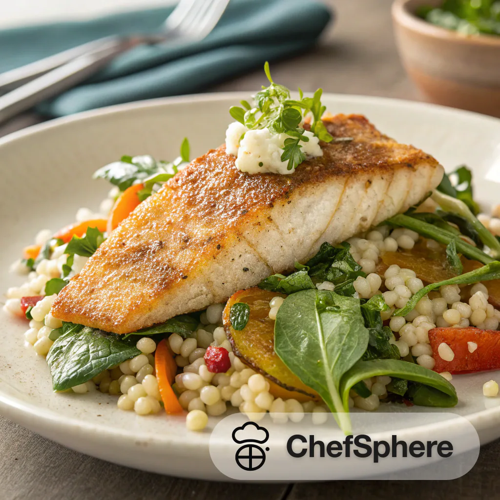 Crispy Fish with Israeli Couscous Salad