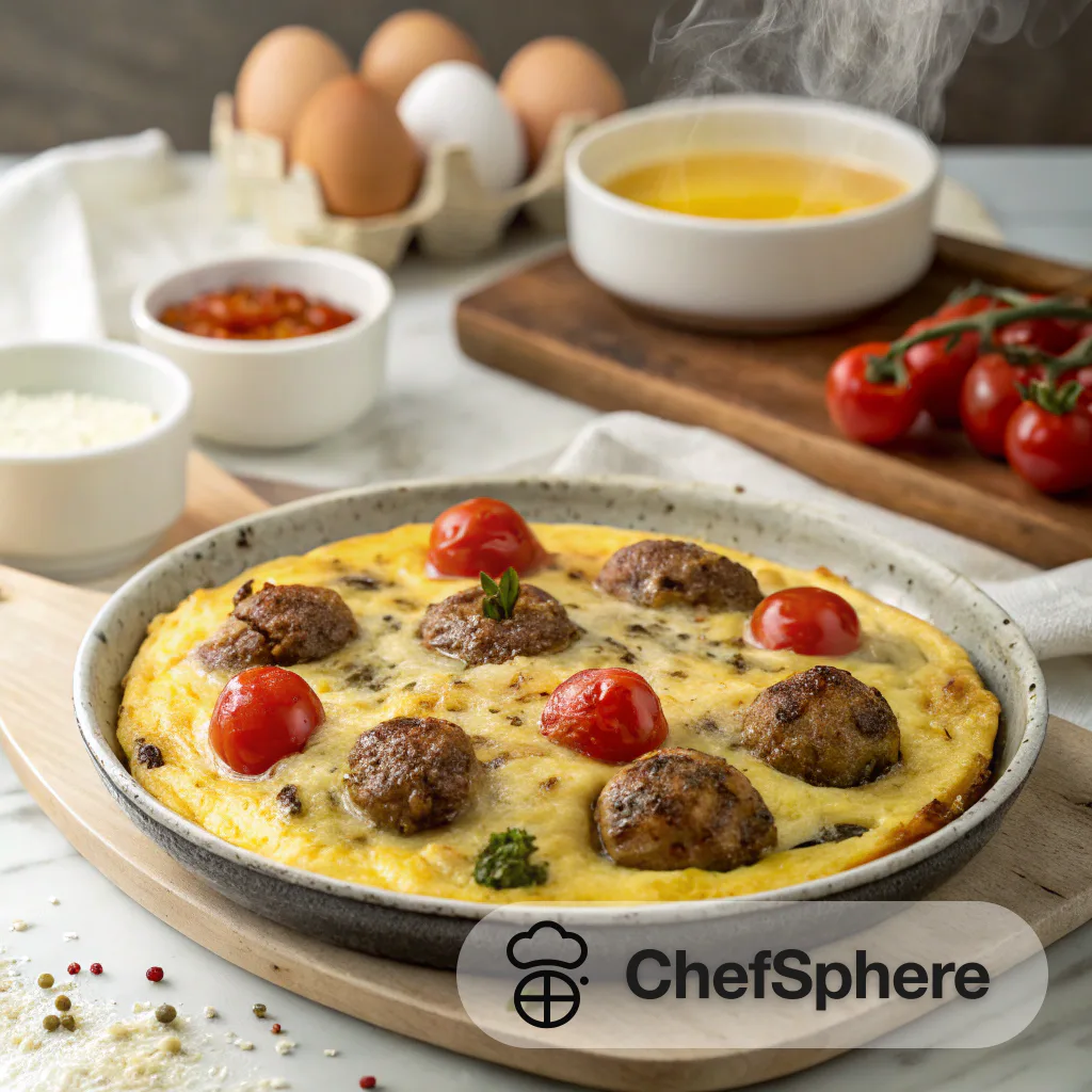 Cheesy Meatball Frittata with Tomatoes