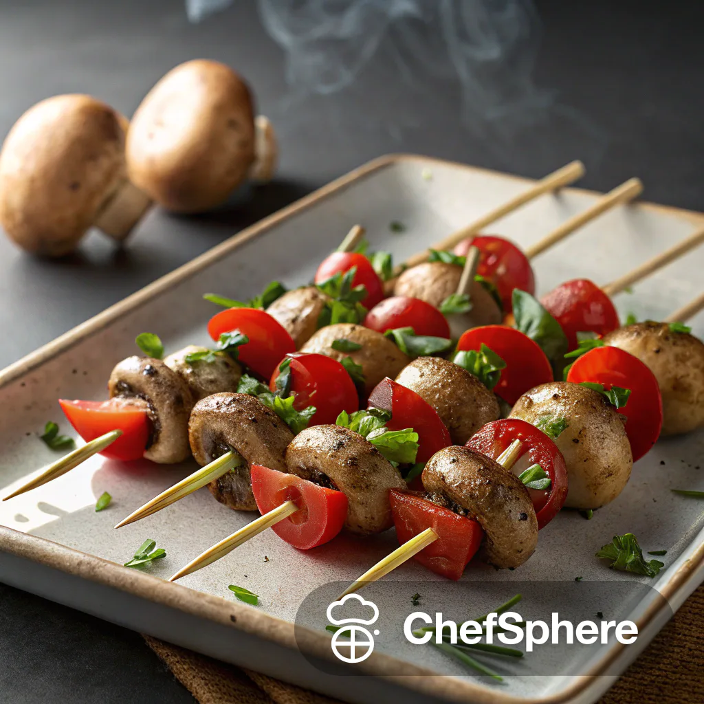Mushroom Tomato Scallion Skewers