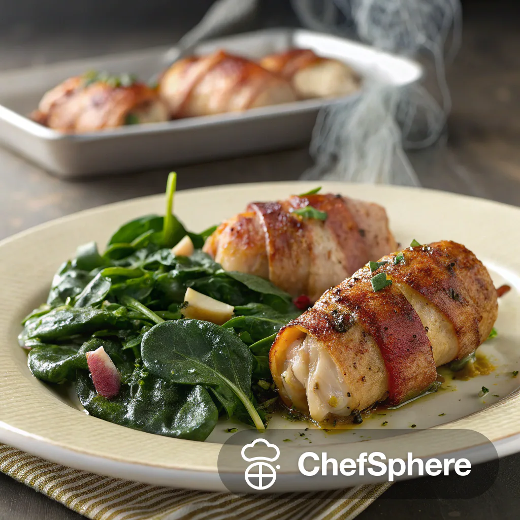Bacon Chicken Bites with Spinach Medley