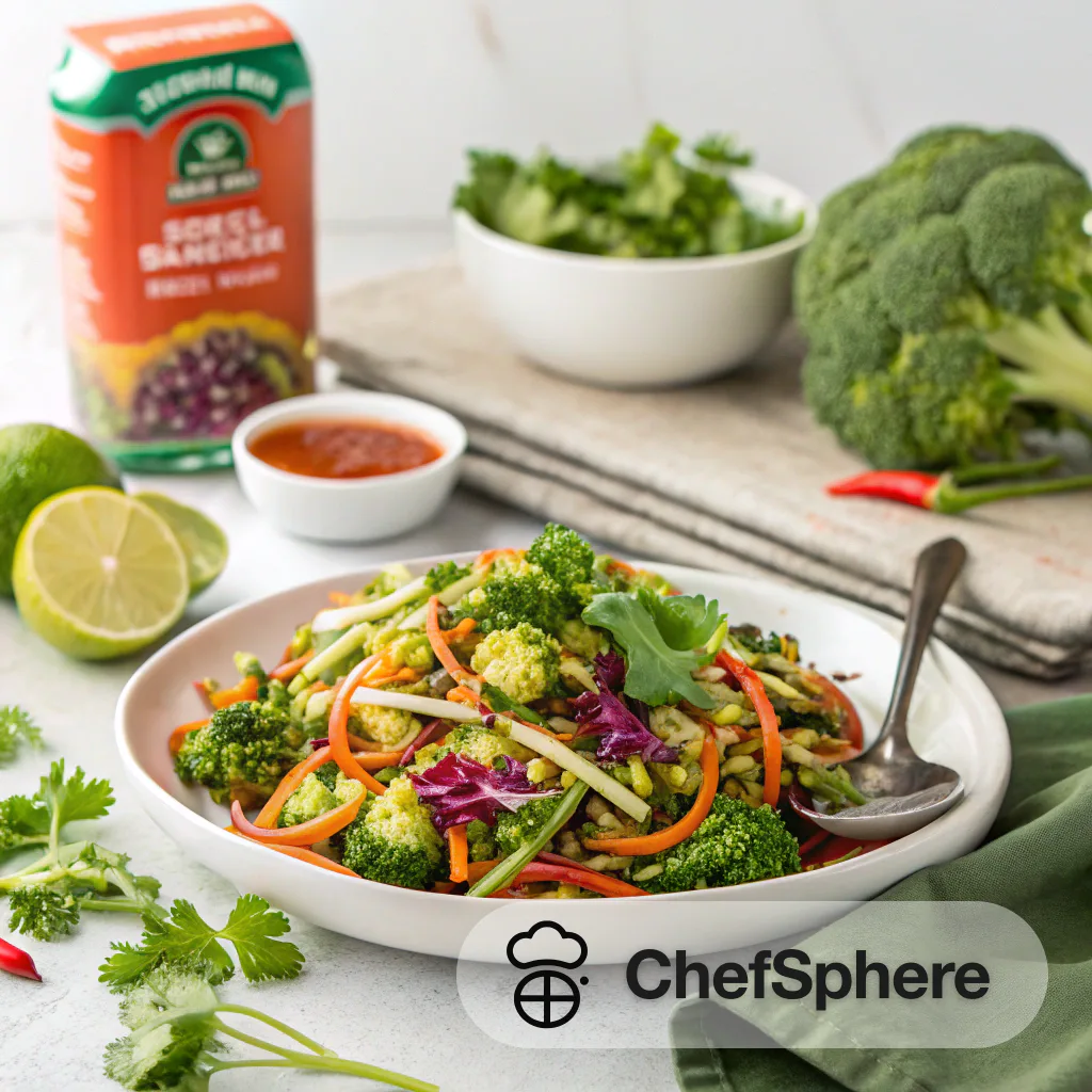 Herb-infused rainbow broccoli slaw salad