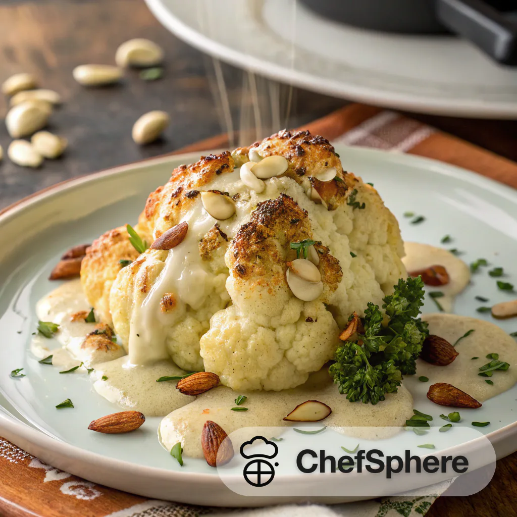 Almond Garlic Cauliflower with Roast Drizzle