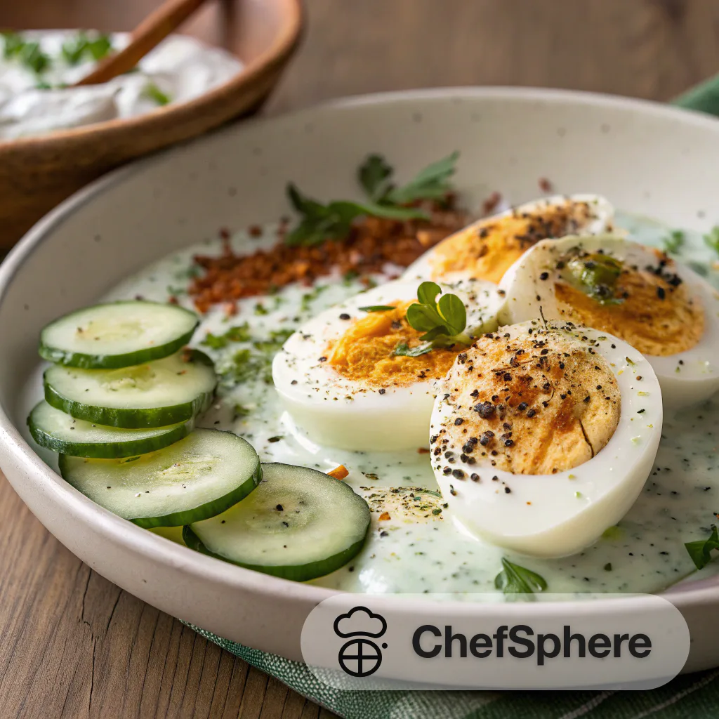 Spiced Eggs with Cucumber Yogurt Sauce