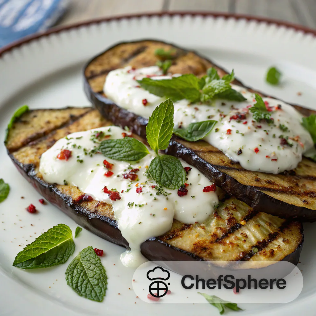 Creamy Yogurt-Mint Sauce over Grilled Eggplant