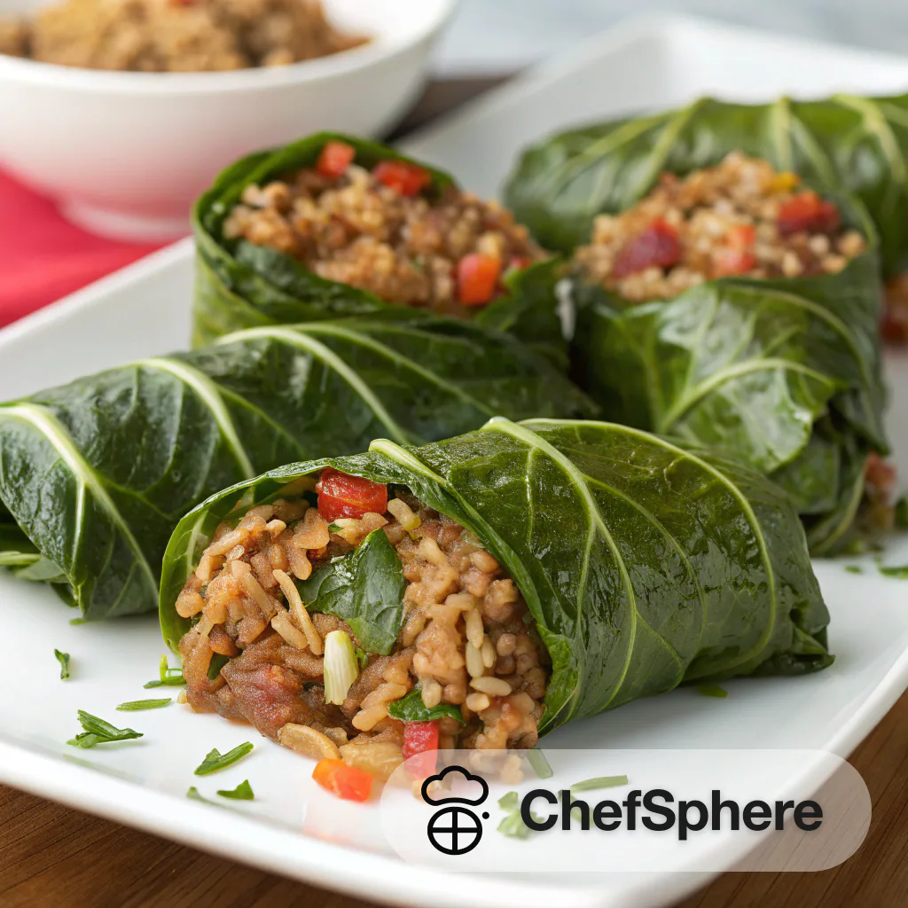 Cajun Dirty Rice Stuffed Collard Rolls