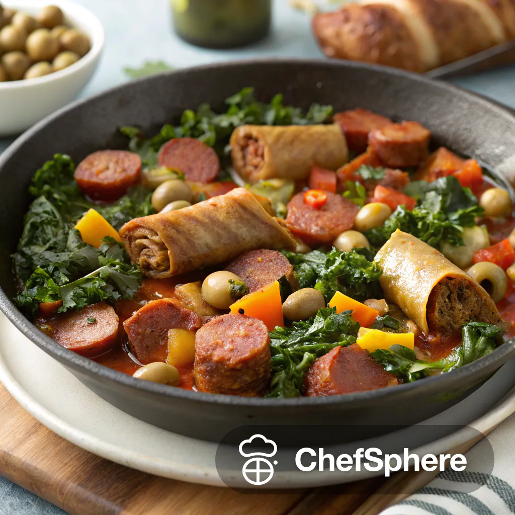 Sausage Kale Stew with Olive Snacks