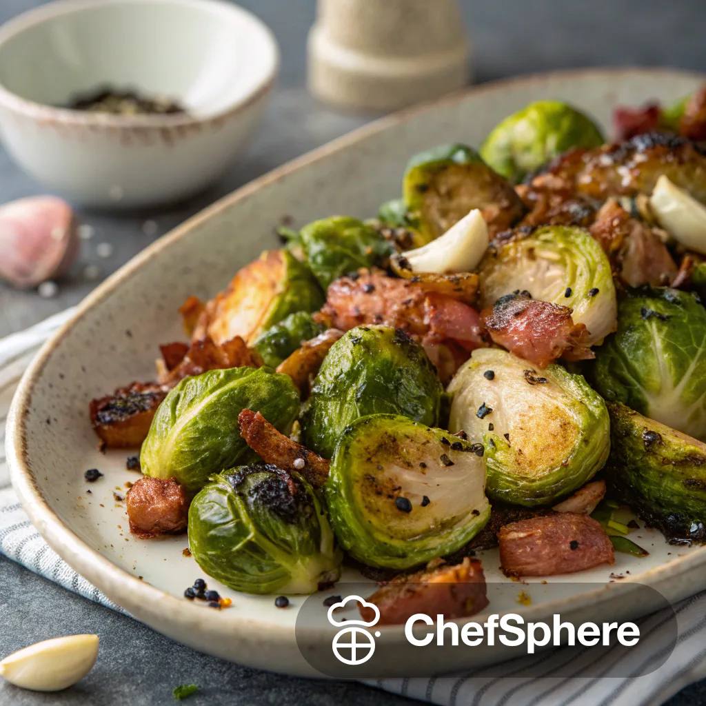 Savory Pancetta Garlic Brussels Sprouts Roast