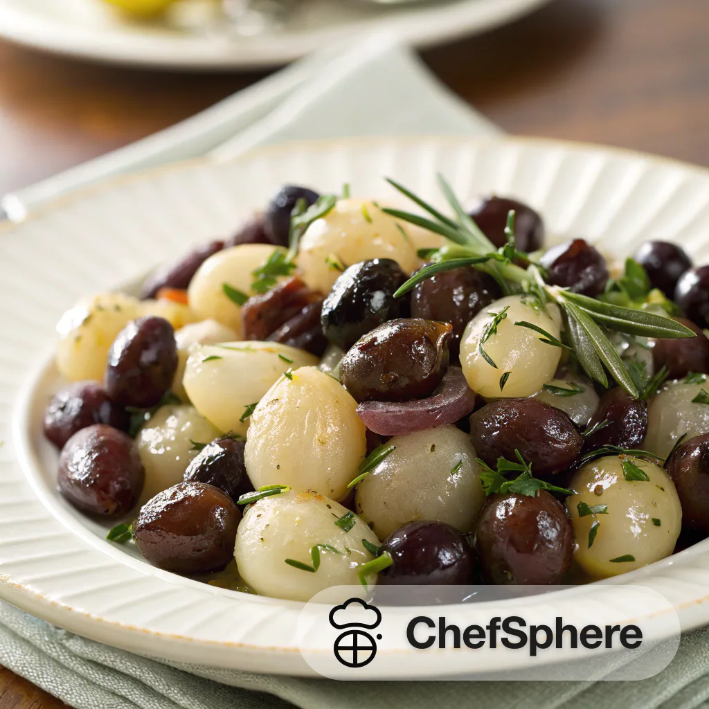 Savory Roasted Olives and Pearl Onions