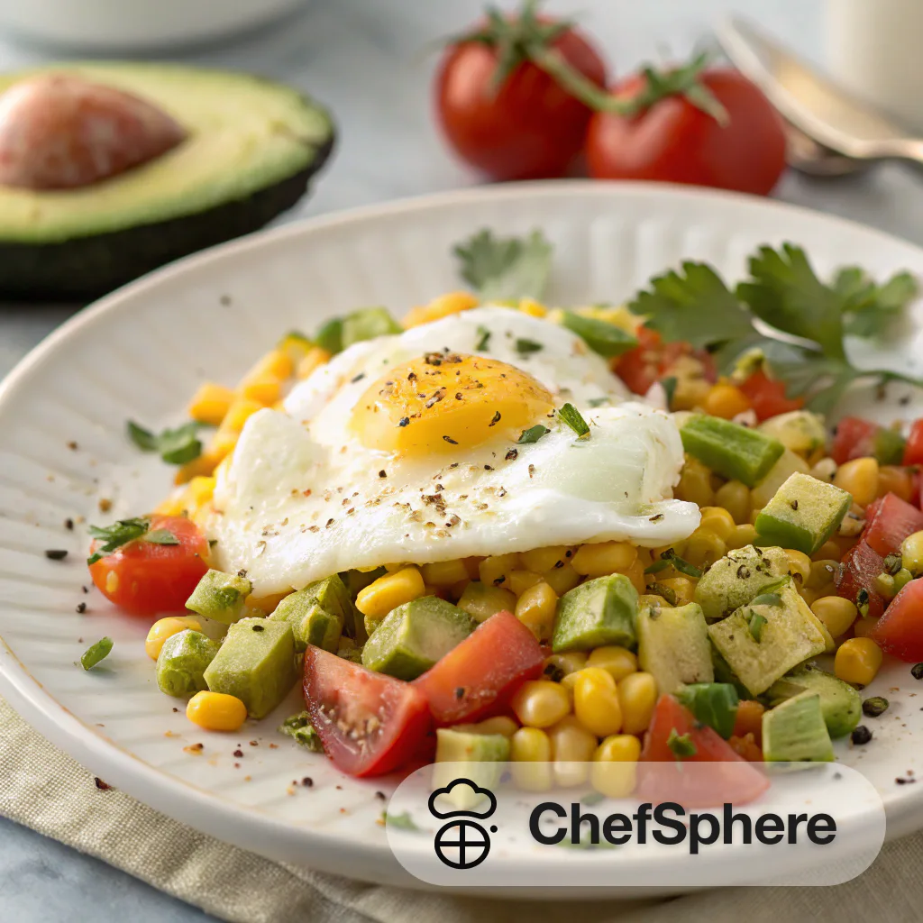 Corn, Tomato, and Avocado Egg Saute