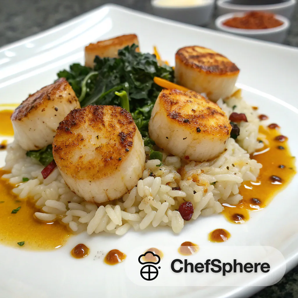 Spiced Scallop Rice with Crunchy Drizzle