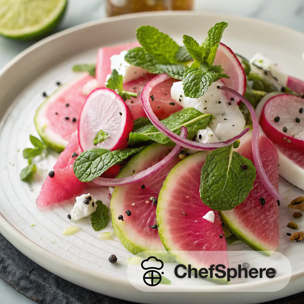 Watermelon Radish Mint Salad Refreshing Crunchy