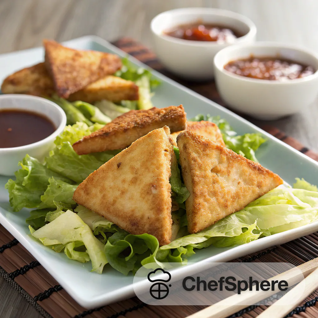 Crispy Tofu Triangles on Lettuce Bed