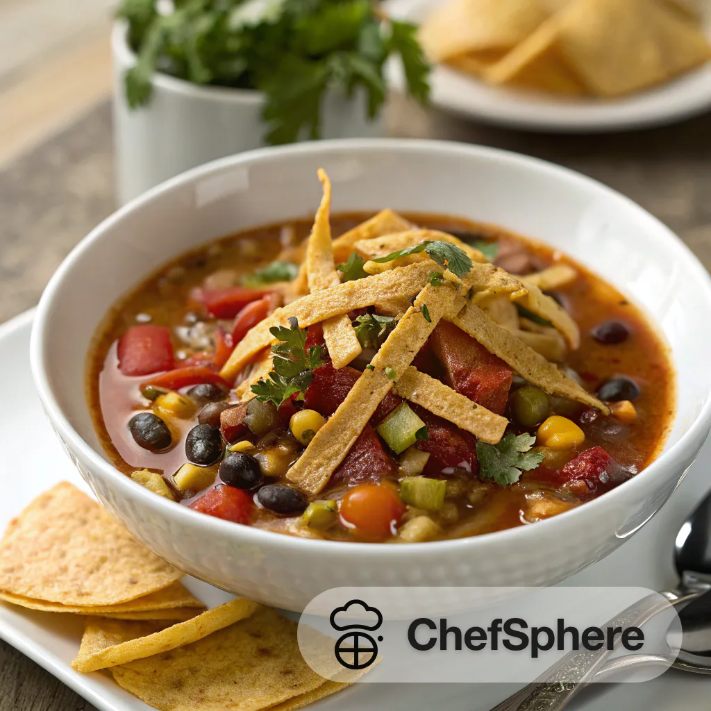 Chunky Vegetable Soup with Crispy Tortilla