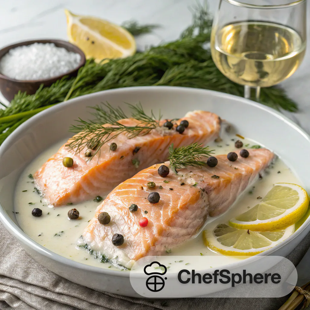 Creamy Dill Poached Salmon Steaks