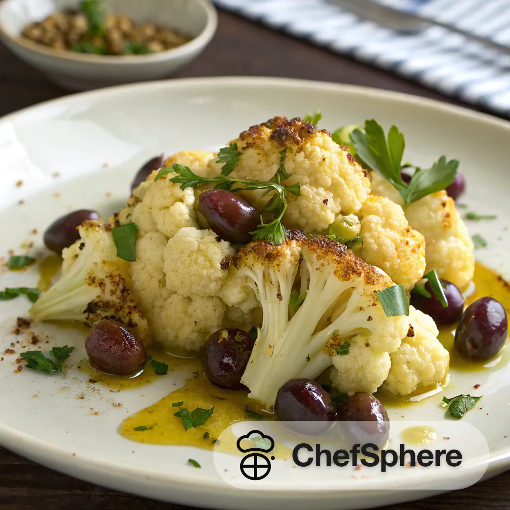Tangy Olive Roasted Cauliflower Drizzle