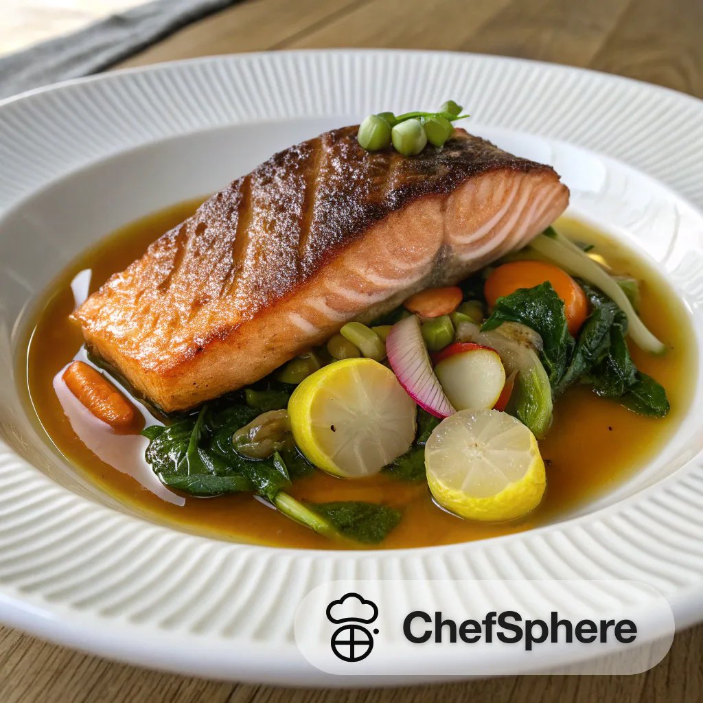 Seared Salmon with Umami Veggie Broth