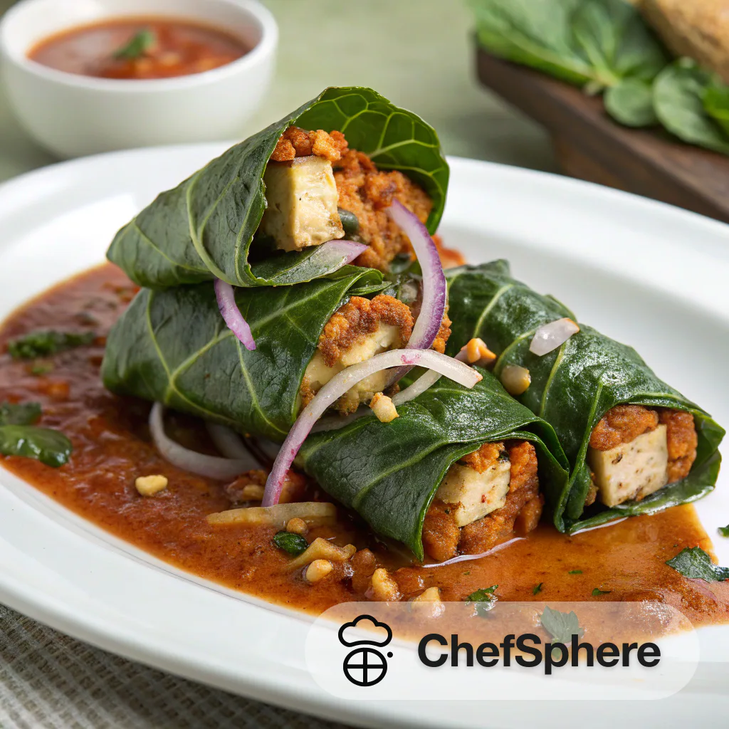 Spicy Tofu Stuffed Collard Greens Rolls