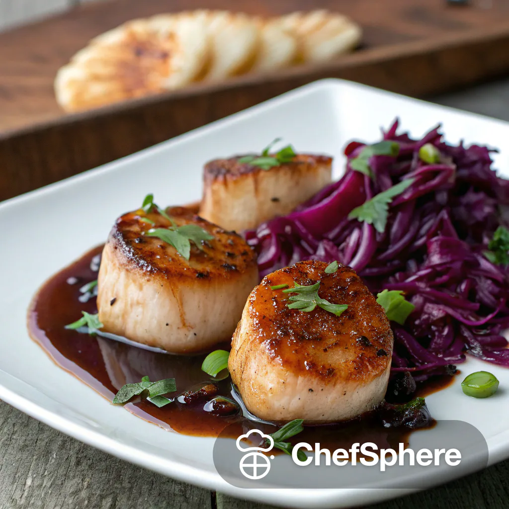 Balsamic Glazed Scallops with Spiced Cabbage