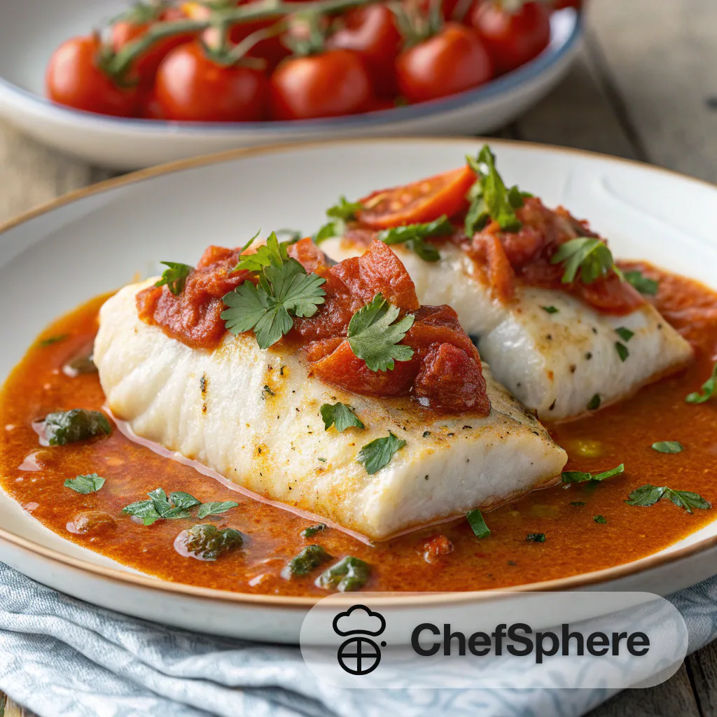 Tomato Curry Poached Cod Fillets