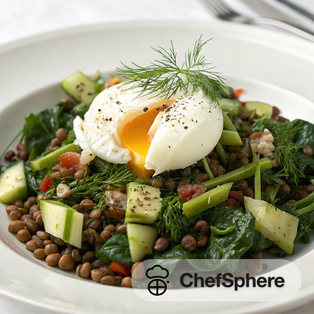 Lentil Chard Salad with Poached Egg