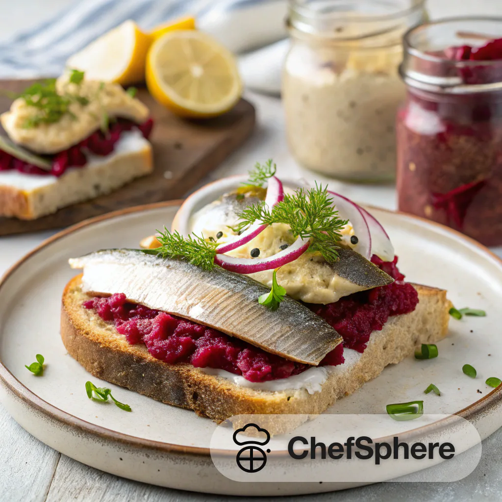 Herring and Beet Mustard Open Sandwich