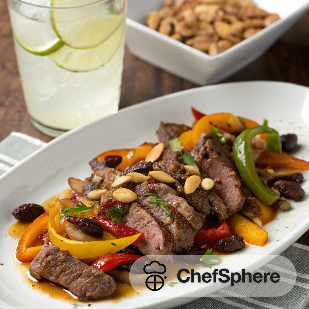 Skirt Steak with Peppers and Nuts