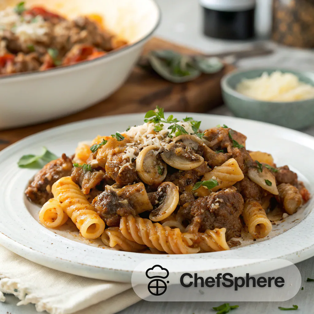Beef Mushroom Pasta Bake