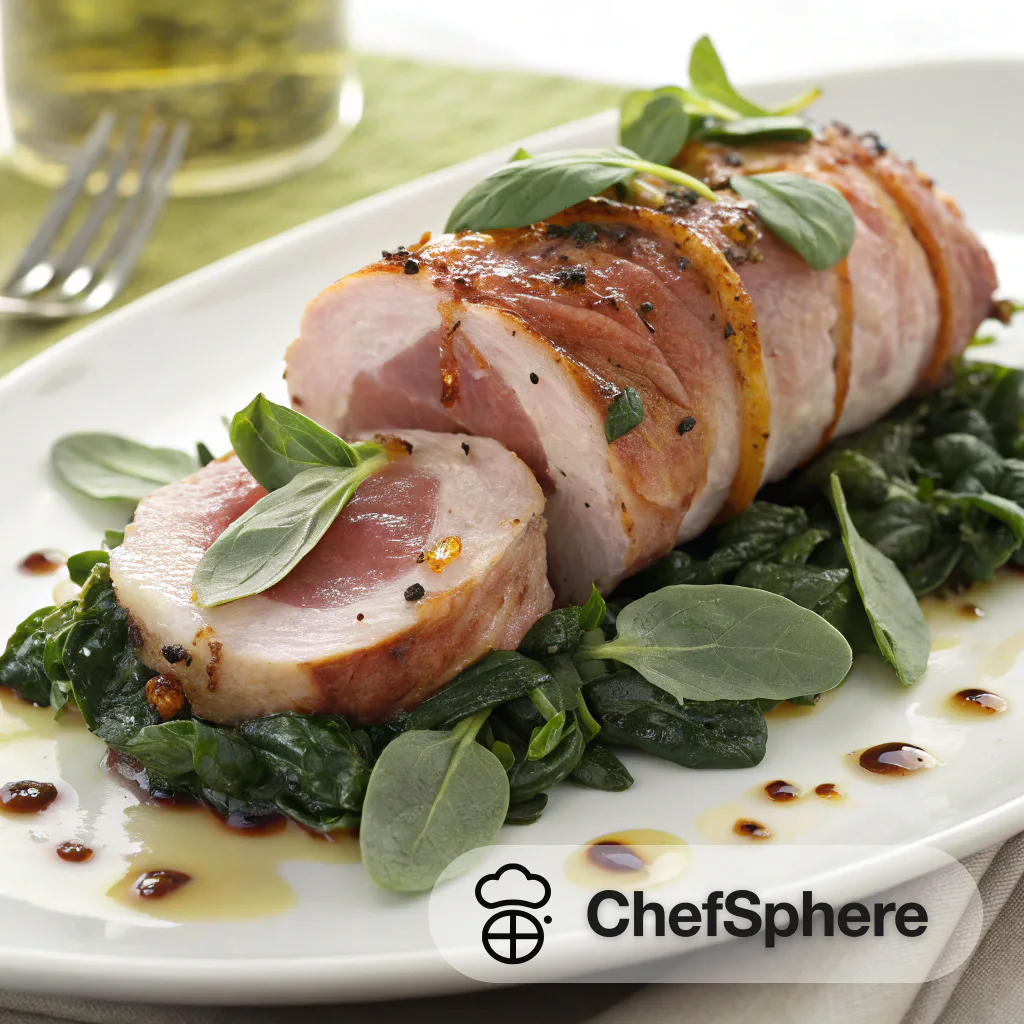 Prosciutto Pork Loin on Sautéed Greens