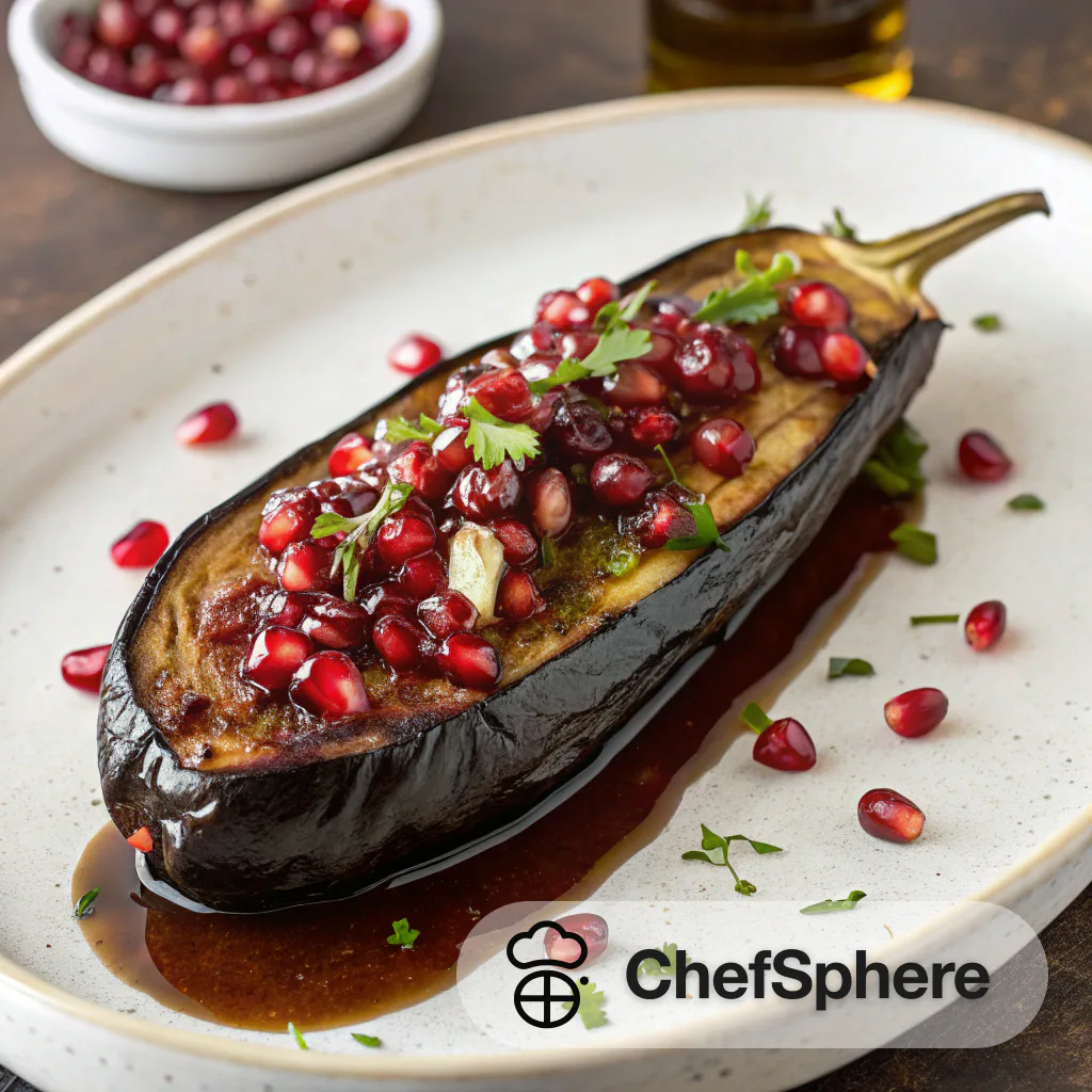 Pomegranate Glazed Roasted Eggplant Tangy Dish