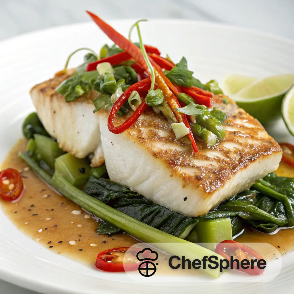Asian Chili Halibut with Greens